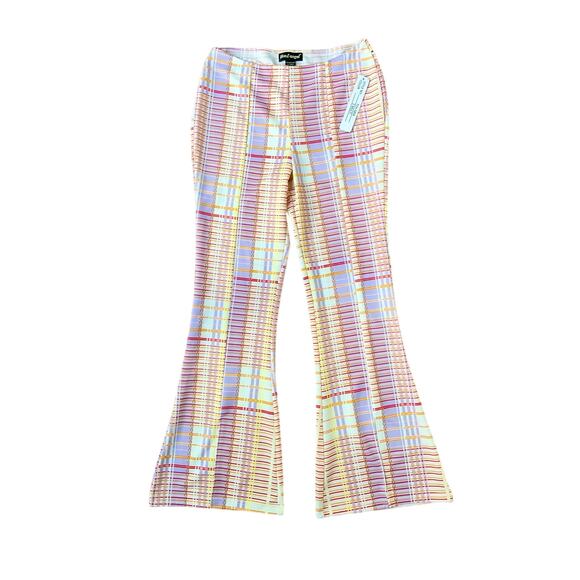 Y2K Like an Angel Plaid Cut out Butt Multicolored Flared Pants Women's sz XL NWT - Picture 1 of 10